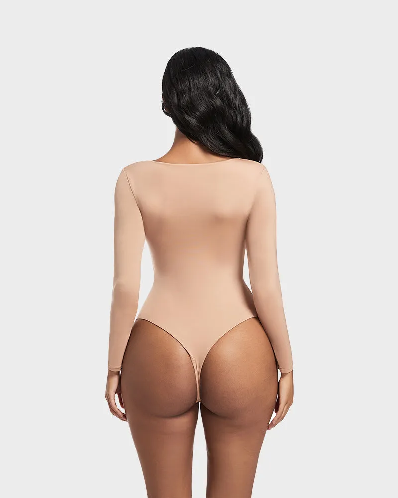 SheCurve®Seamless Sculpt Long Sleeve Scoop Neck Thong Bodysuit