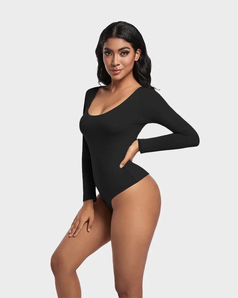 SheCurve®Seamless Sculpt Long Sleeve Scoop Neck Thong Bodysuit