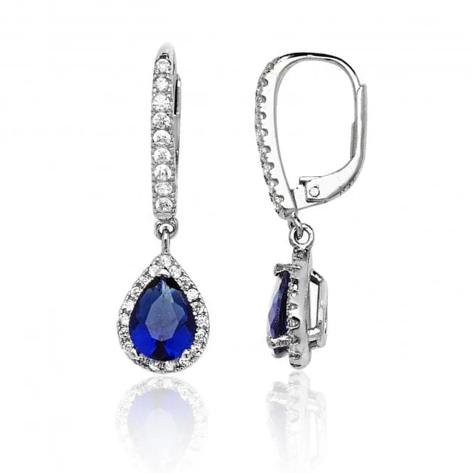 Silver & Co Blue Pear Shape Cubic Zirconia Drop Earrings with Lever-Back Closure SEG0081SA