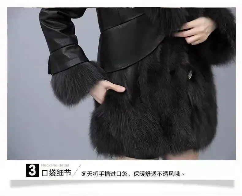 Slim-Fit Faux Fox Fur Mid-Length Leather Coats