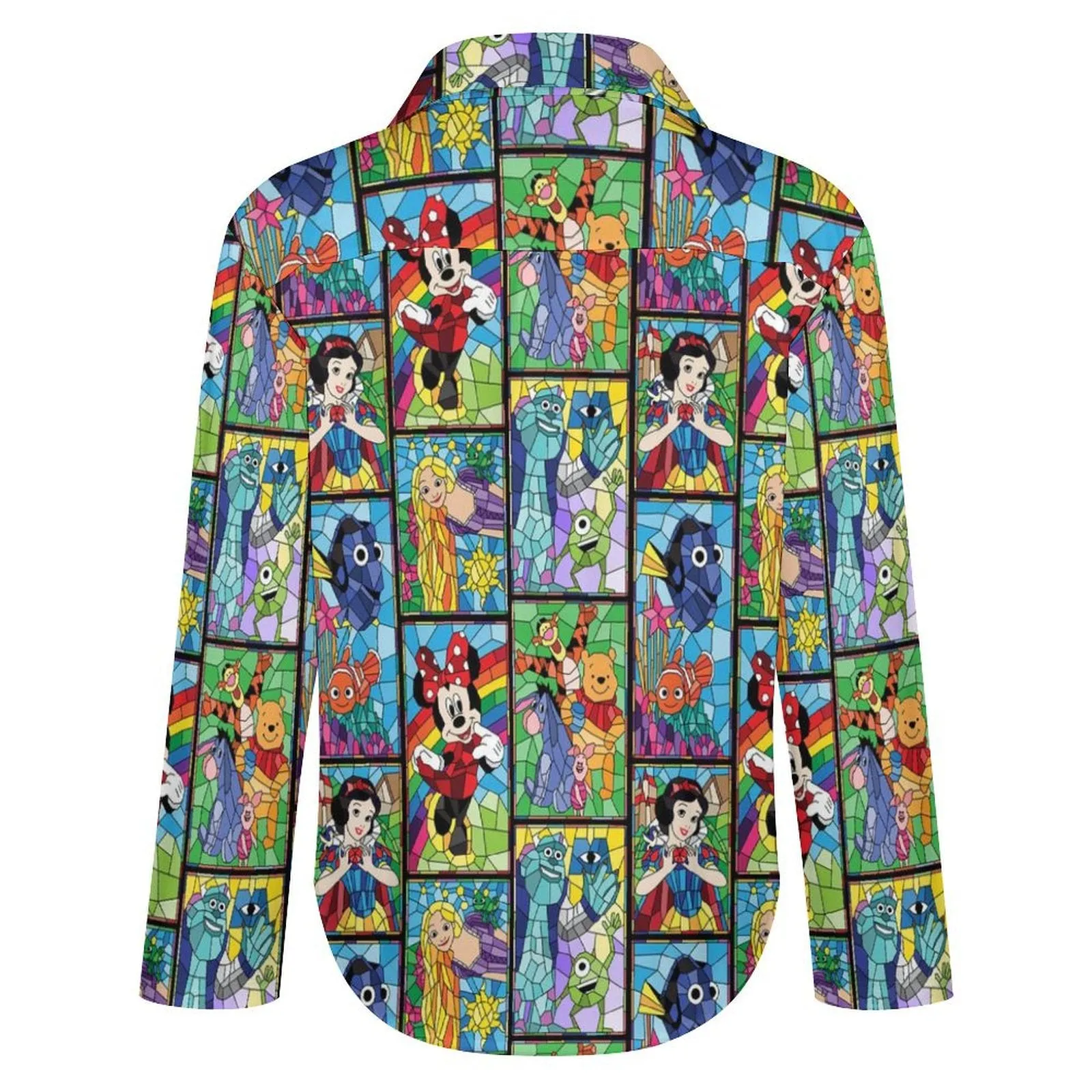 Stained Glass Characters Long Sleeve Button Up Blouse