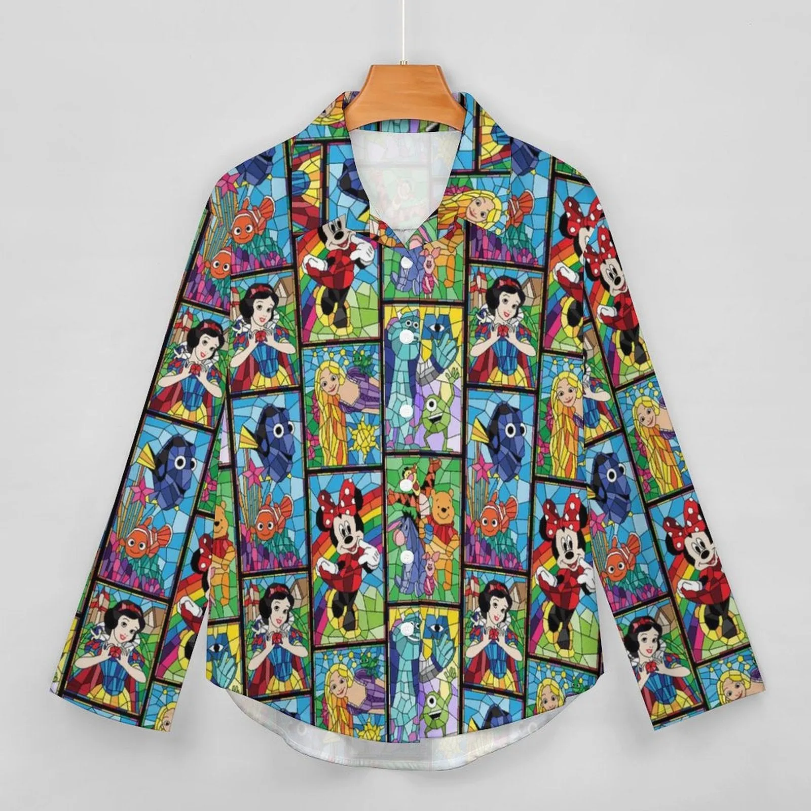 Stained Glass Characters Long Sleeve Button Up Blouse