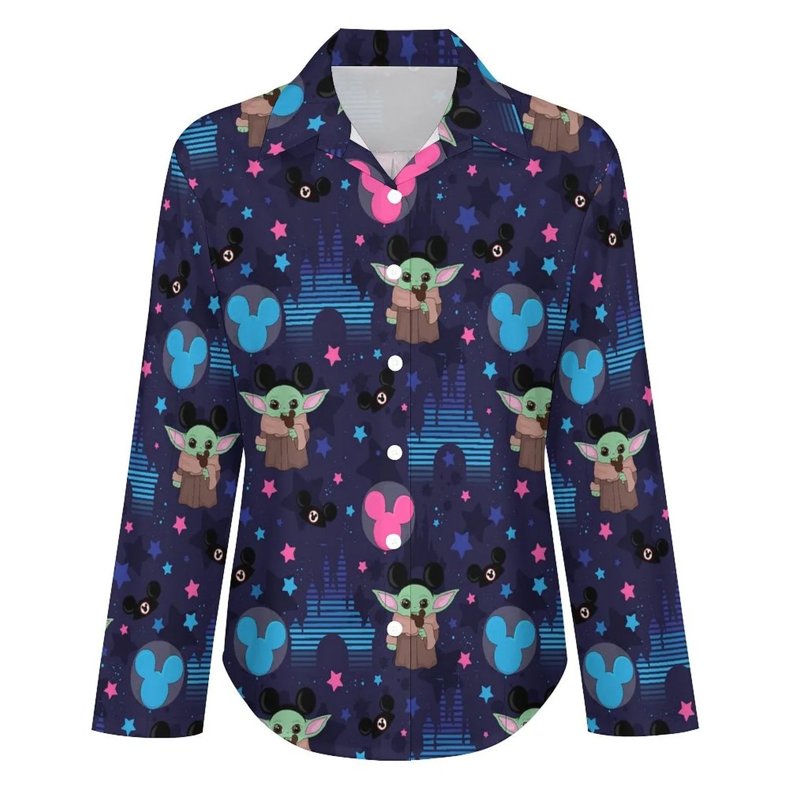 Star Wars Baby Yoda Castles Long Sleeve Button Up Blouse