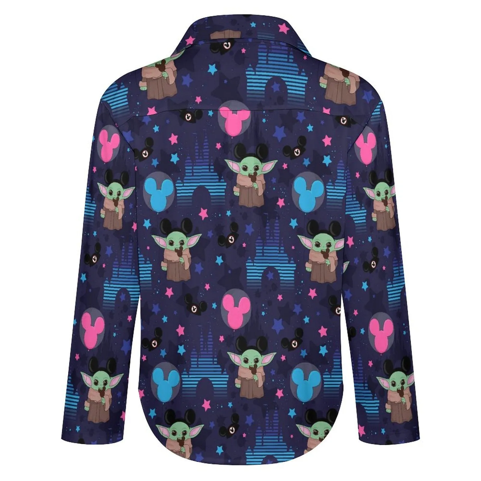 Star Wars Baby Yoda Castles Long Sleeve Button Up Blouse