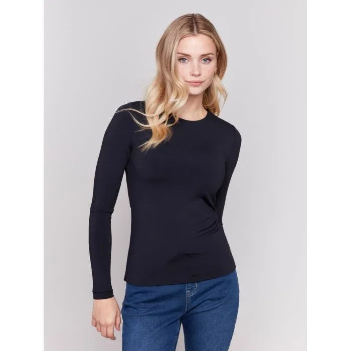 Super Stretch Long Sleeve Top Double Cloth Knit in Black