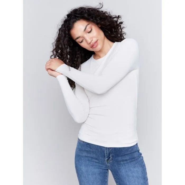 Super Stretch Long Sleeve Top Double Cloth Knit in Natural Beige