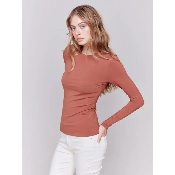 Super Stretch Long Sleeve Top Double Cloth Knit in Terracotta