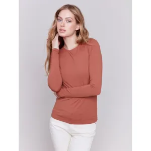 Super Stretch Long Sleeve Top Double Cloth Knit in Terracotta