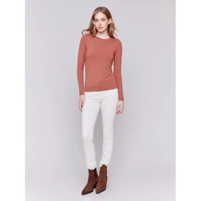 Super Stretch Long Sleeve Top Double Cloth Knit in Terracotta