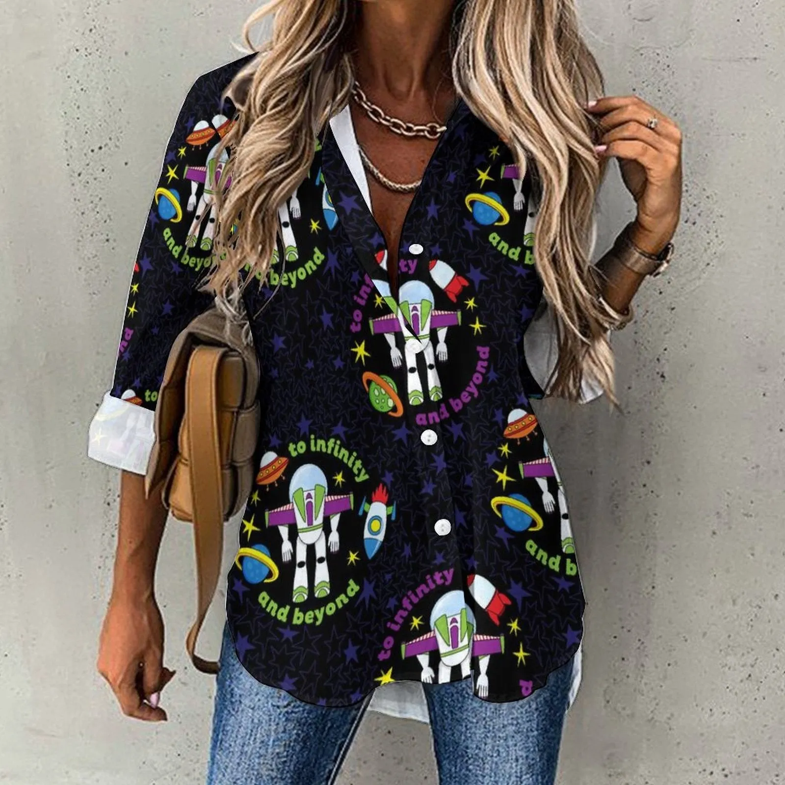 To Infinity And Beyond Long Sleeve Button Up Blouse