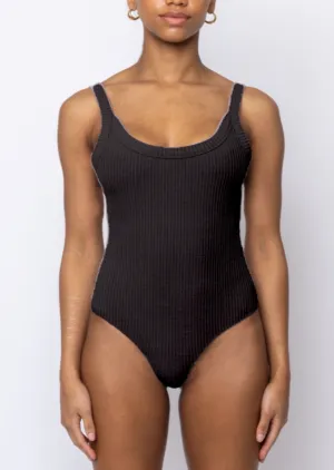 Trenton Open Back Knit Ribbed Bodysuit Black