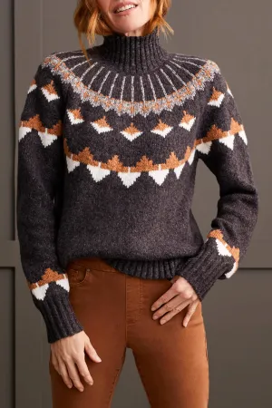 Tribal Mock Neck Intarsia Sweater - 18800-3808-0933