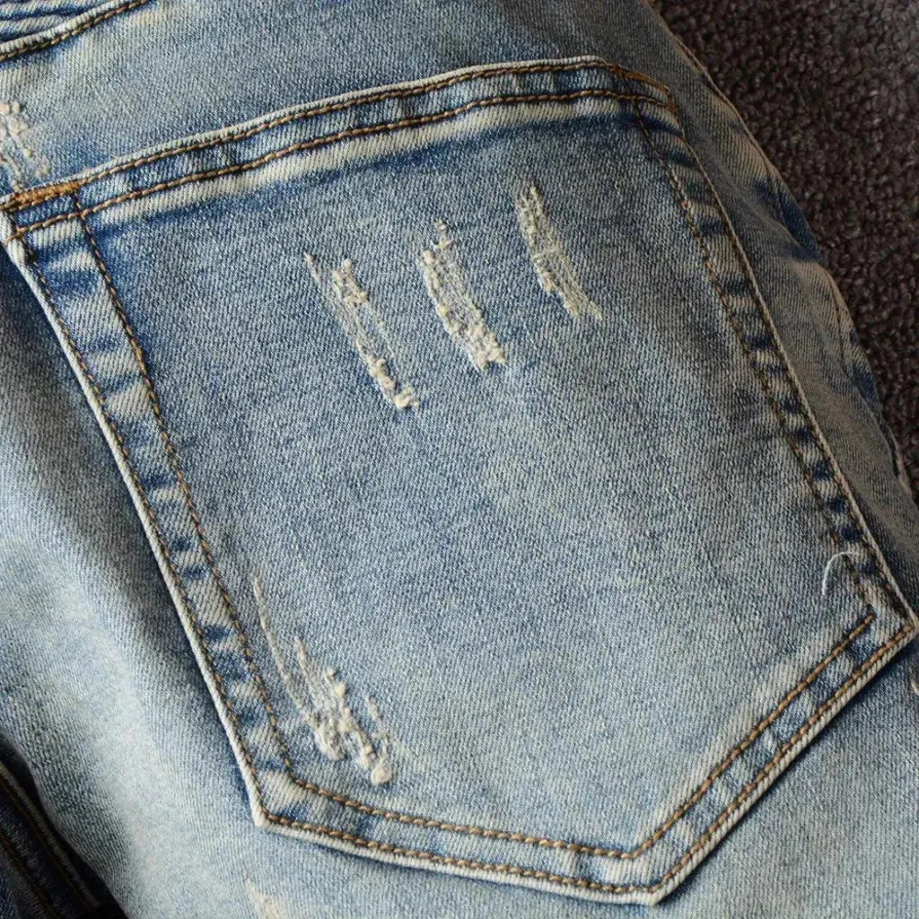 Vintage distressed men's moto jeans