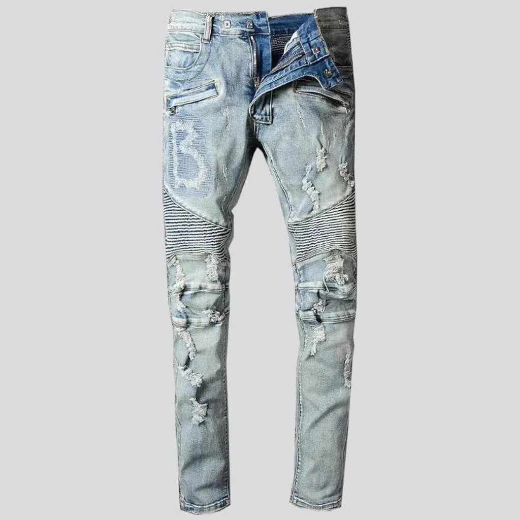 Vintage distressed men's moto jeans