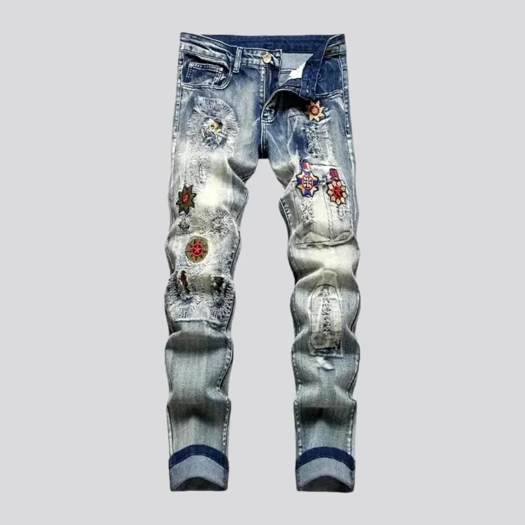 Vintage embroidered street style men's jeans