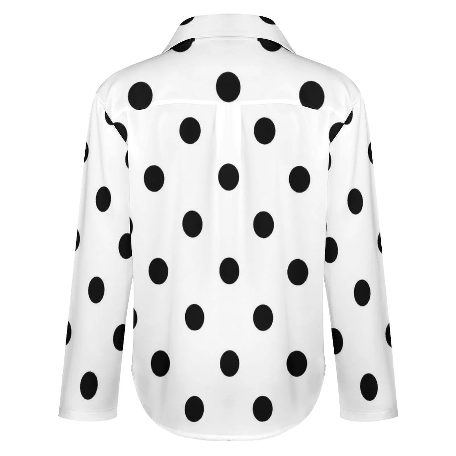 White With Black Polka Dots Long Sleeve Button Up Blouse