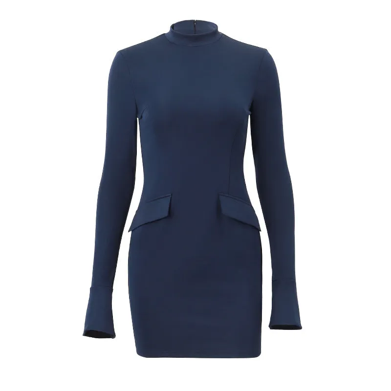 Women Clothing Autumn Best Sexy round Neck Elegant Slim Fit Long Sleeved Hip Dress