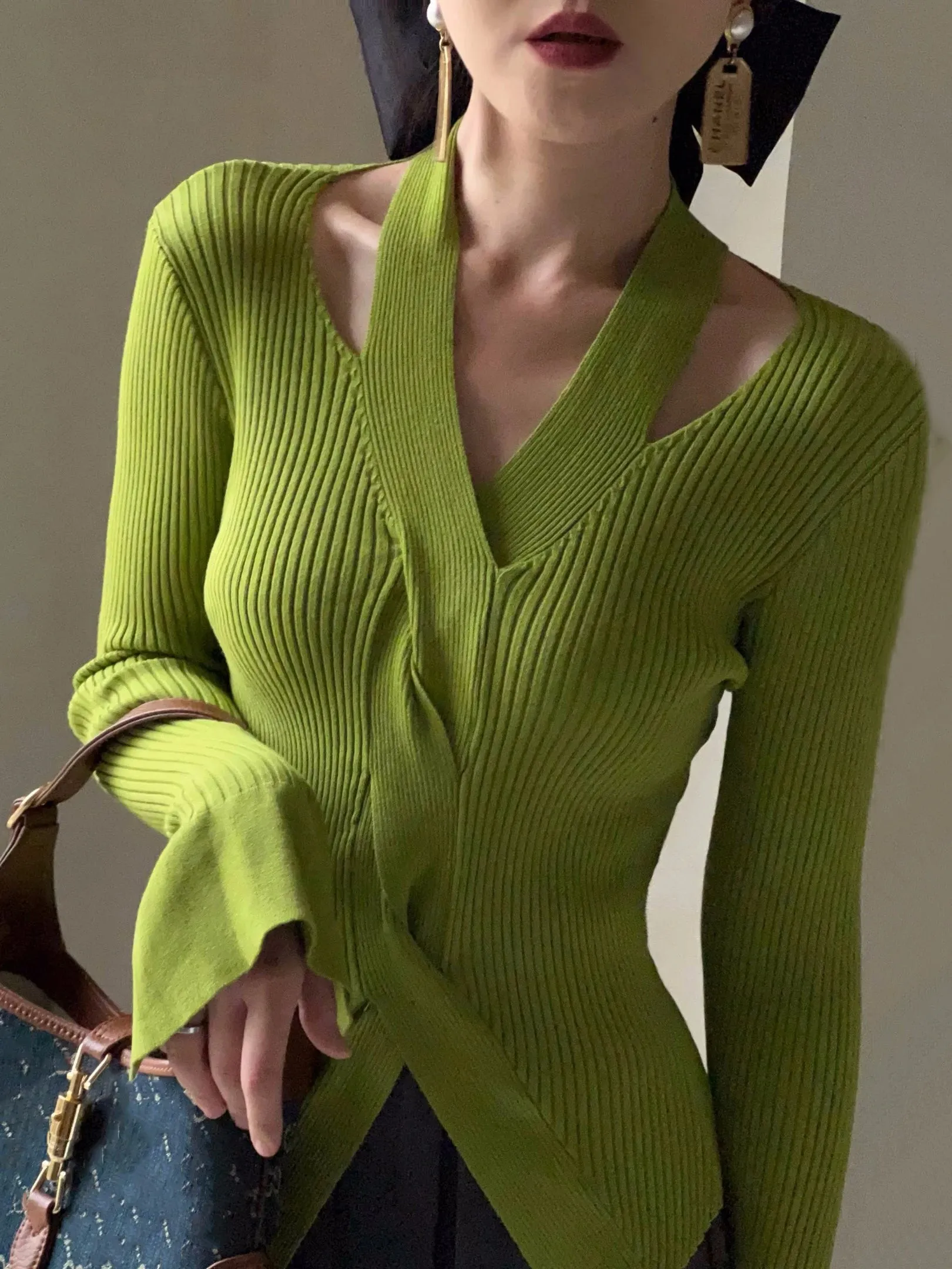 Women's Blouse Chic Hollow out Sexy knitted Pullovers for Autumn Female Korean Clothing Solid Full Sleeve Bottoming Shirt C-080