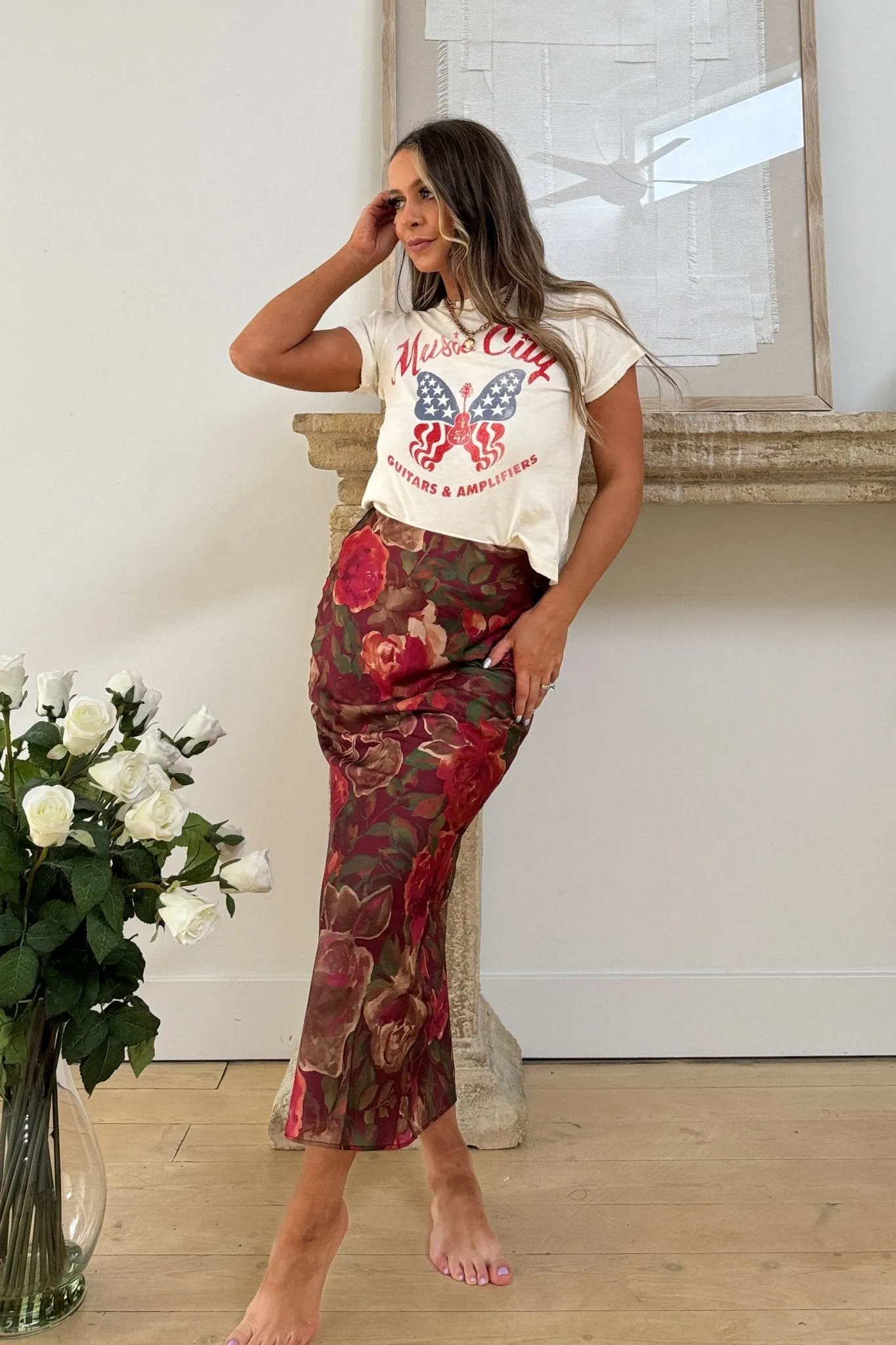 Women's Elegant Floral Maxi Skirt | Burgundy Multi