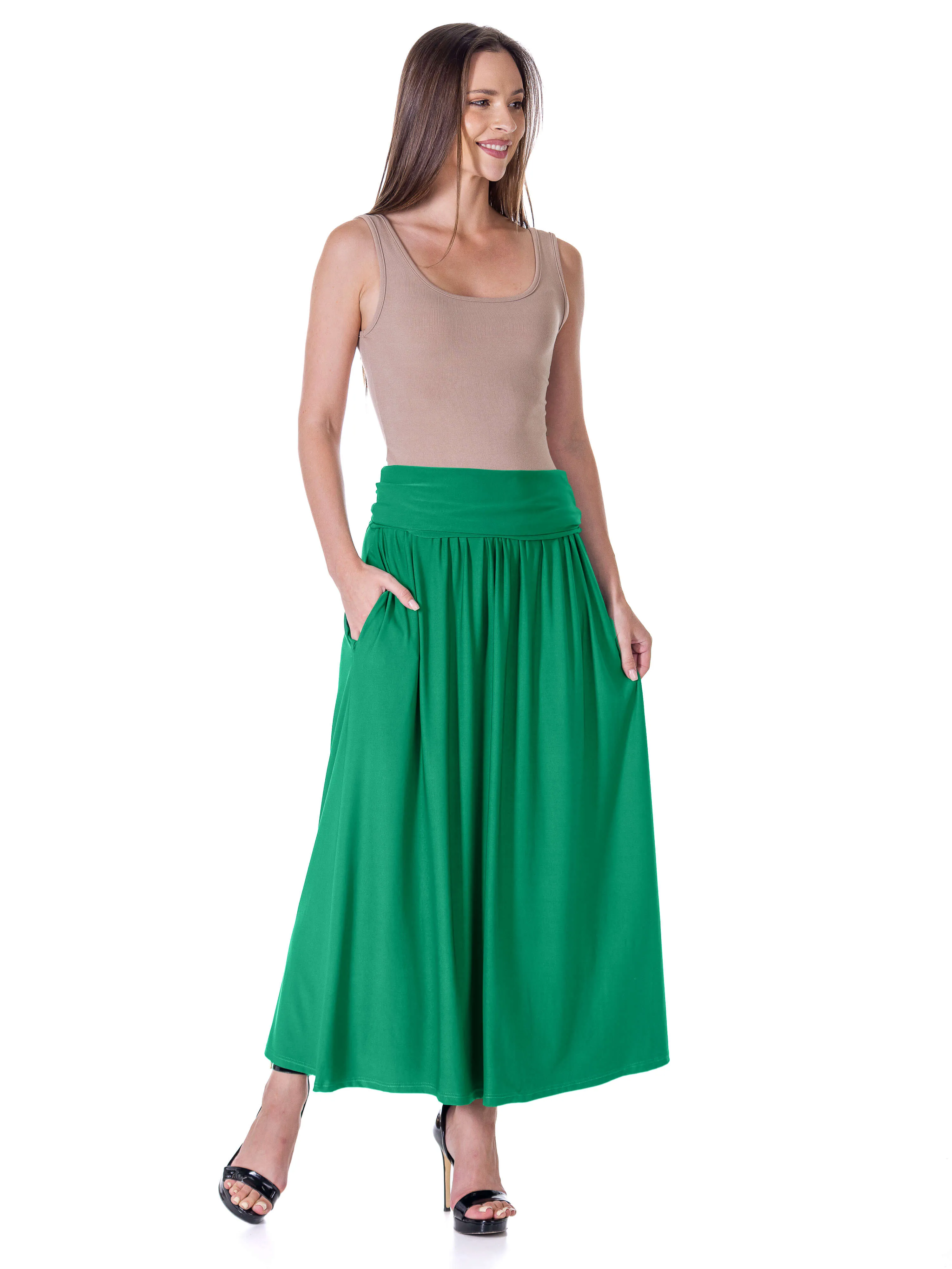 Womens Foldover Maxi Skirt With Pockets