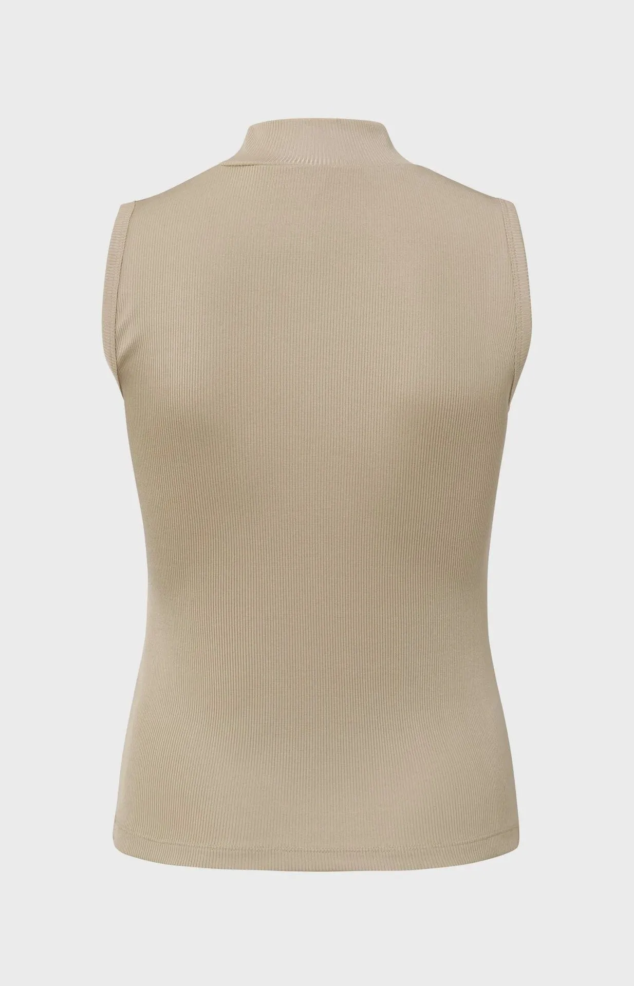 Yaya Ribbed Singlet High Neck Slim Fit White Pepper Beige