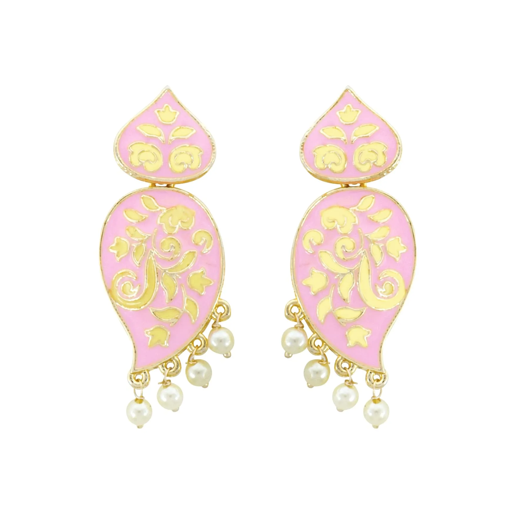 Yellow Chimes Earrings for Women and Girls Meenakari Earrings | Gold Tone Pink Meenakari Drop Earrings | Birthday Gift for girls and women Anniversary Gift for Wife