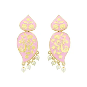 Yellow Chimes Earrings for Women and Girls Meenakari Earrings | Gold Tone Pink Meenakari Drop Earrings | Birthday Gift for girls and women Anniversary Gift for Wife