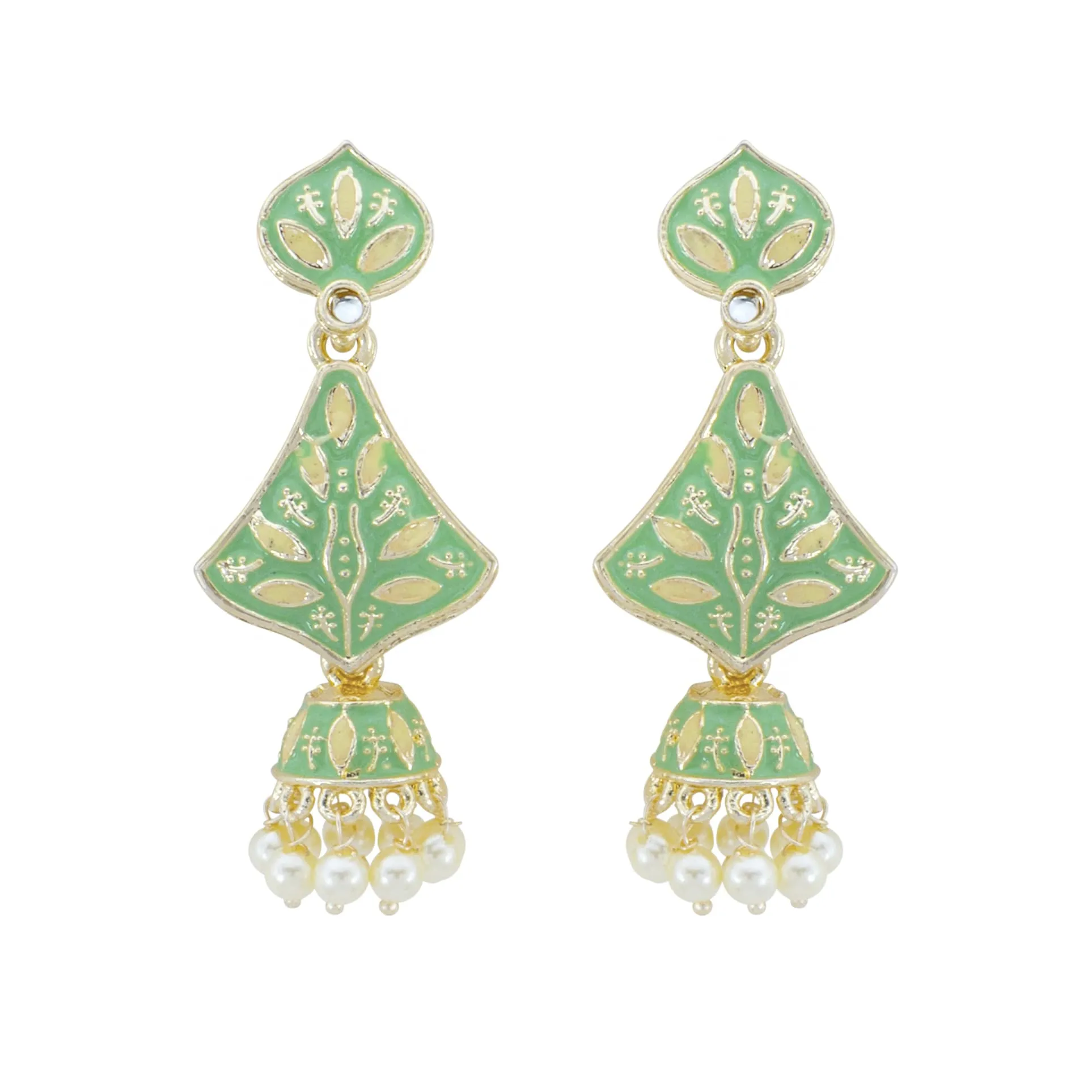 Yellow Chimes Earrings for Women and Girls Meenakari Jhumka | Silver Tone Green Meenakari Jhumki Earrings | Birthday Gift for girls and women Anniversary Gift for Wife