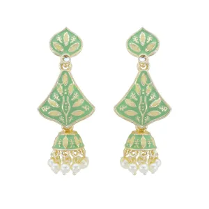 Yellow Chimes Earrings for Women and Girls Meenakari Jhumka | Silver Tone Green Meenakari Jhumki Earrings | Birthday Gift for girls and women Anniversary Gift for Wife