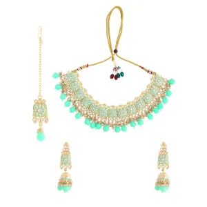 Yellow Chimes Jewellery Set for Women and Girls Meenakari Necklace Set for Women | Gold Tone Kundan Studded Green Meenakari Necklace Set | Birthday Gift for girls & women Anniversary Gift for Wife